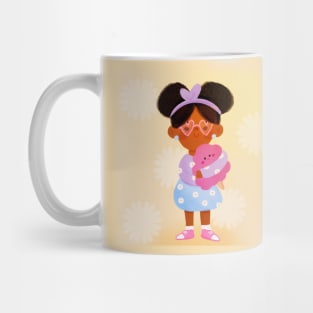 Adorable Black Girl with Cotton Candy - Sweet Floral Art Mug